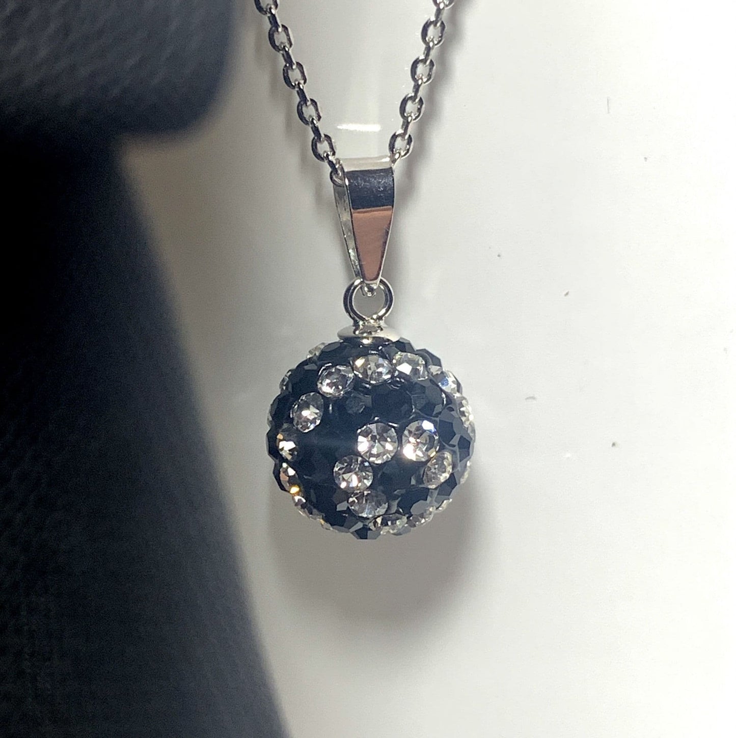 Tresor Paris 10 mm White and Black Bon Bon Round Crystal Disco Glitter Ball Necklace Pendant