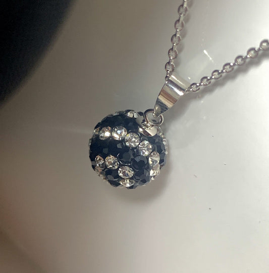 Tresor Paris 10 mm White and Black Bon Bon Round Crystal Disco Glitter Ball Necklace Pendant