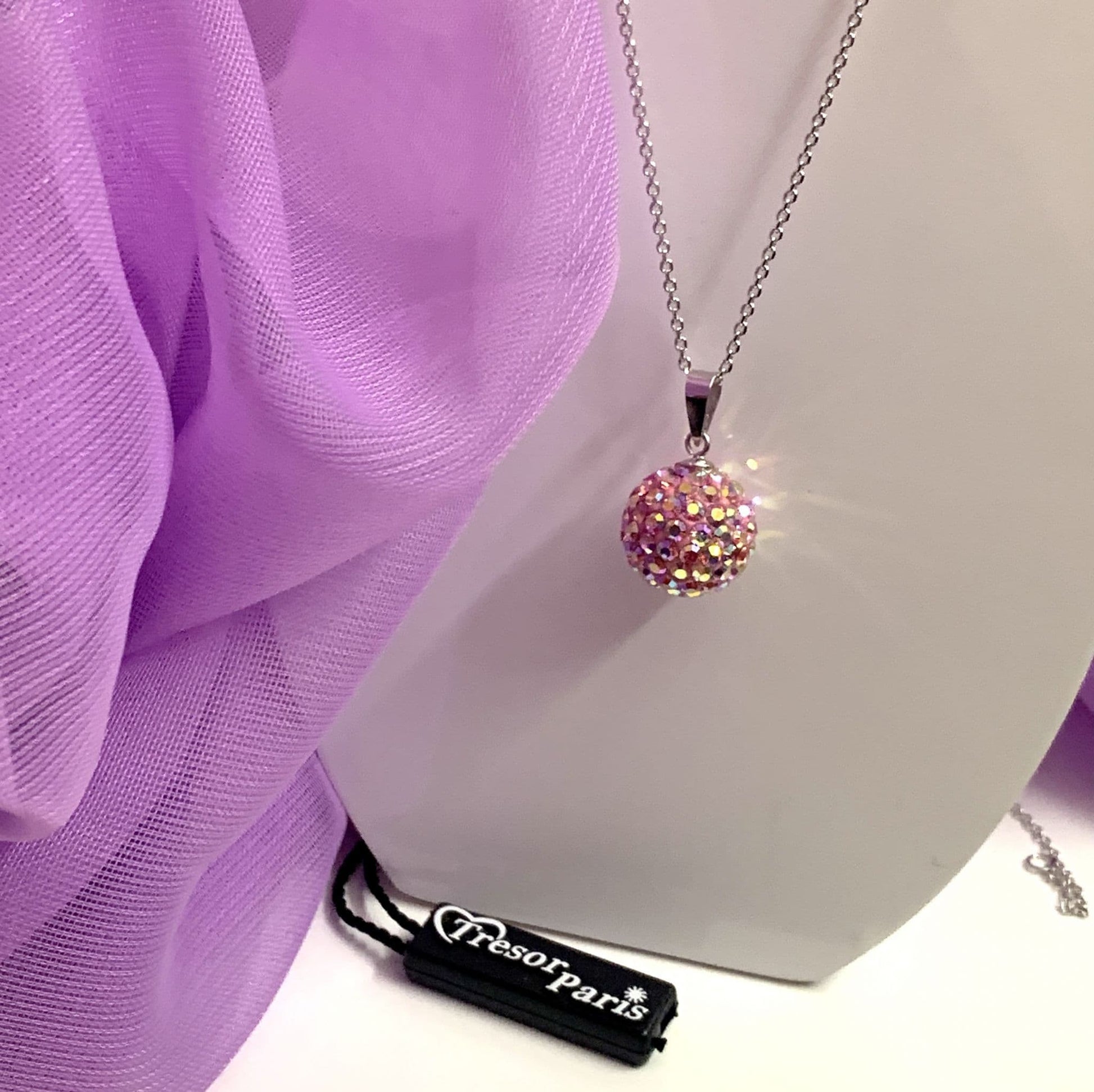 Tresor Paris 12 mm blush pink medium bon bon round disco glitter ball crystal necklace