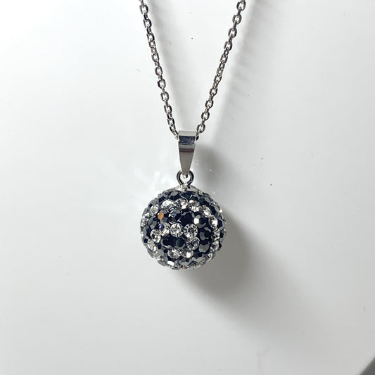 Tresor Paris 12 mm Grey And White Crystal Bon Bon Round Disco Glitter Ball Necklace Pendant