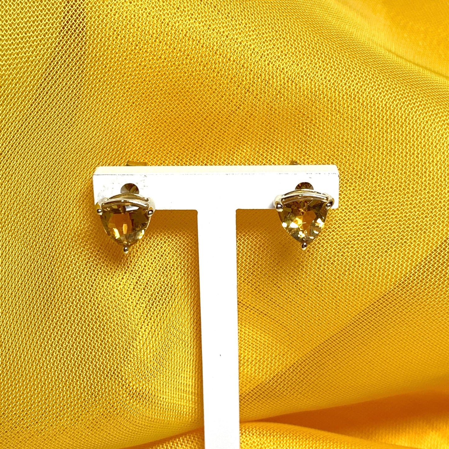 Triangle citrine yellow gold earrings