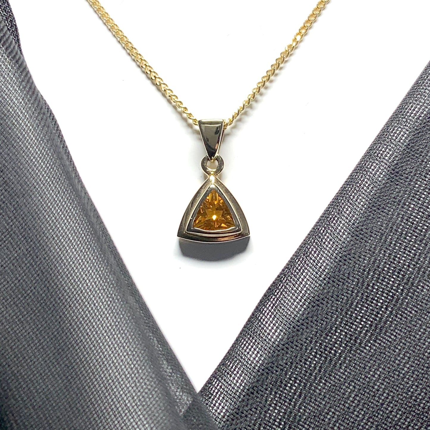 Triangle yellow citrine gold necklace