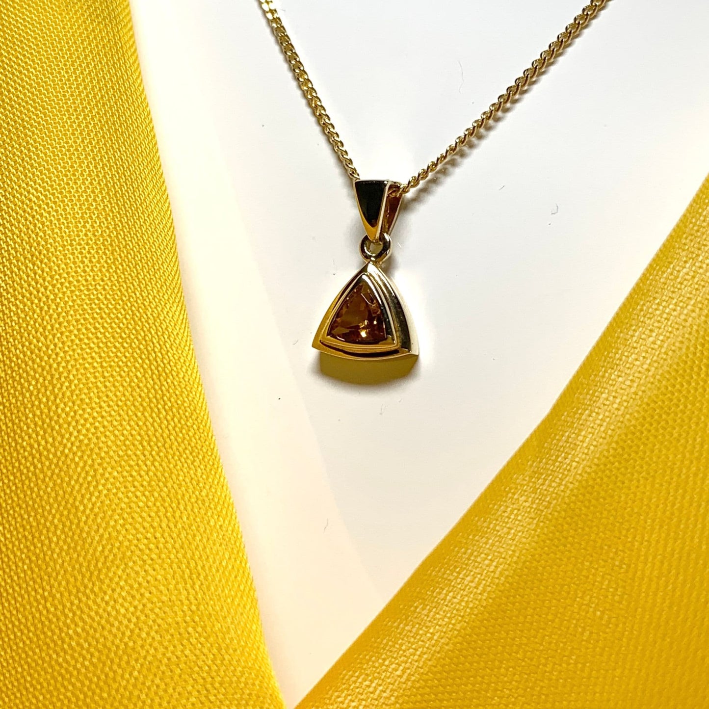 Triangle yellow citrine gold necklace