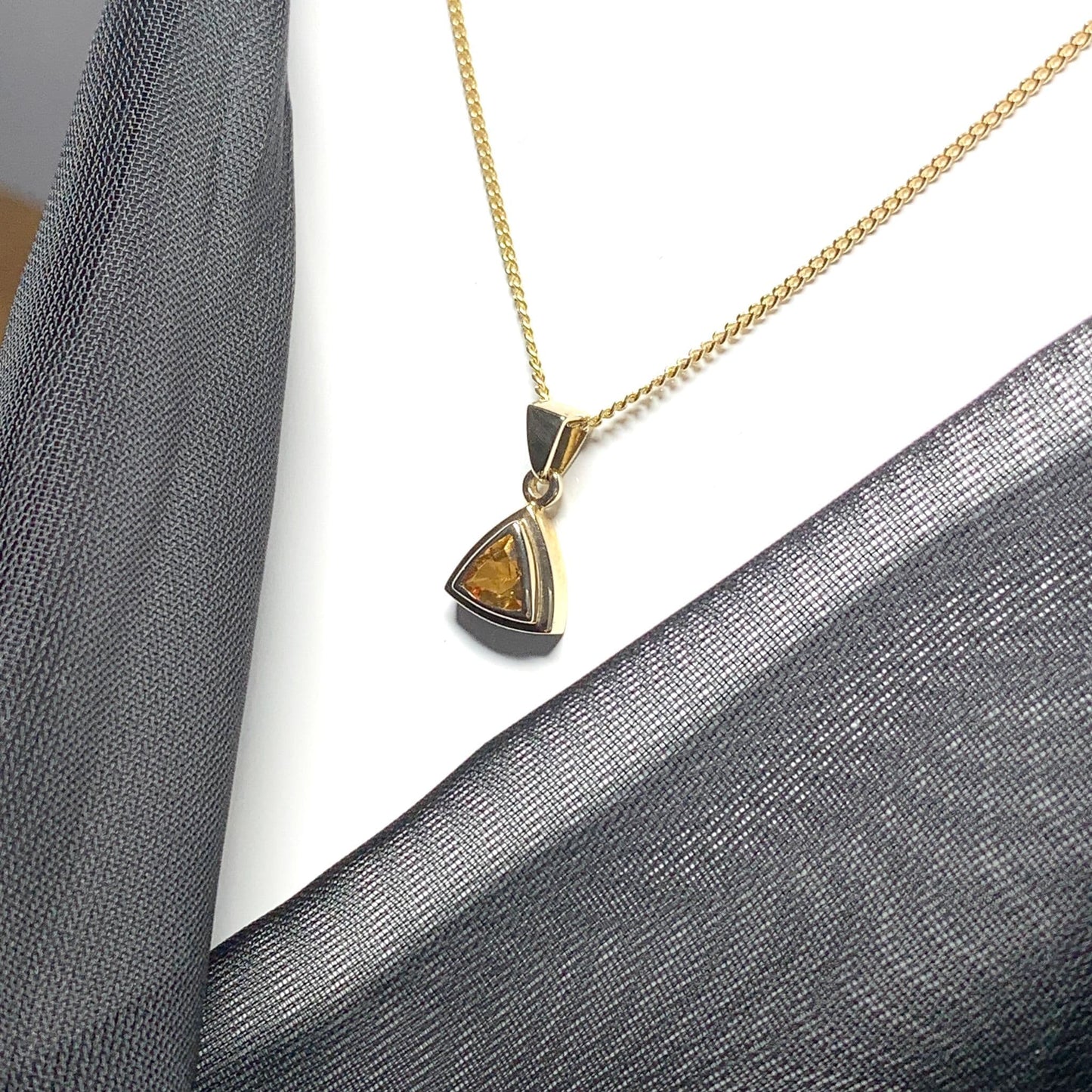 Triangle yellow citrine gold necklace