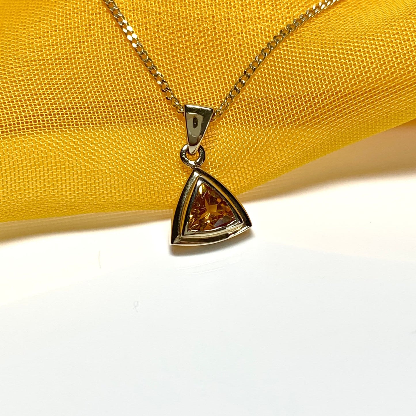 Triangle yellow citrine gold necklace