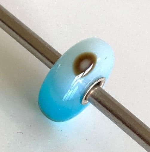 Trollbeads Turquoise Blue Striped Agate Bead With Brown Dots