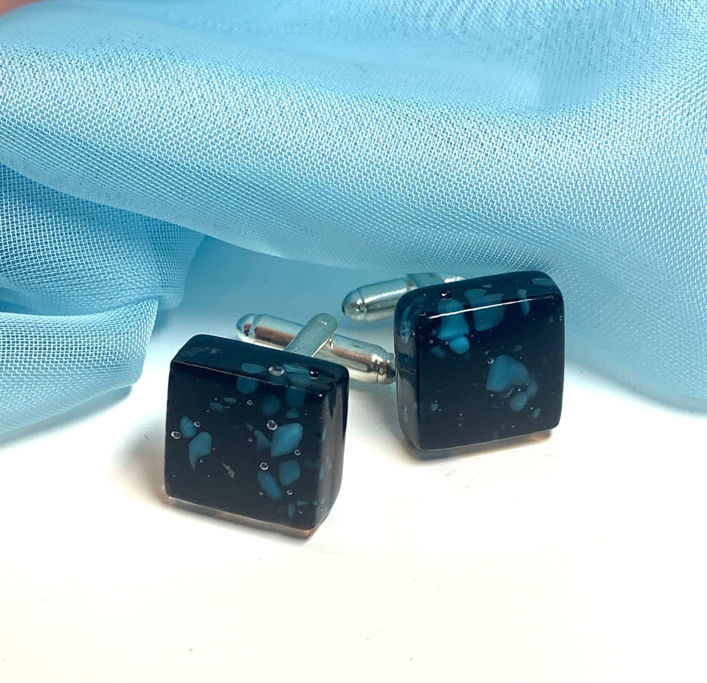 Turquoise Black Murano Glass Cufflinks