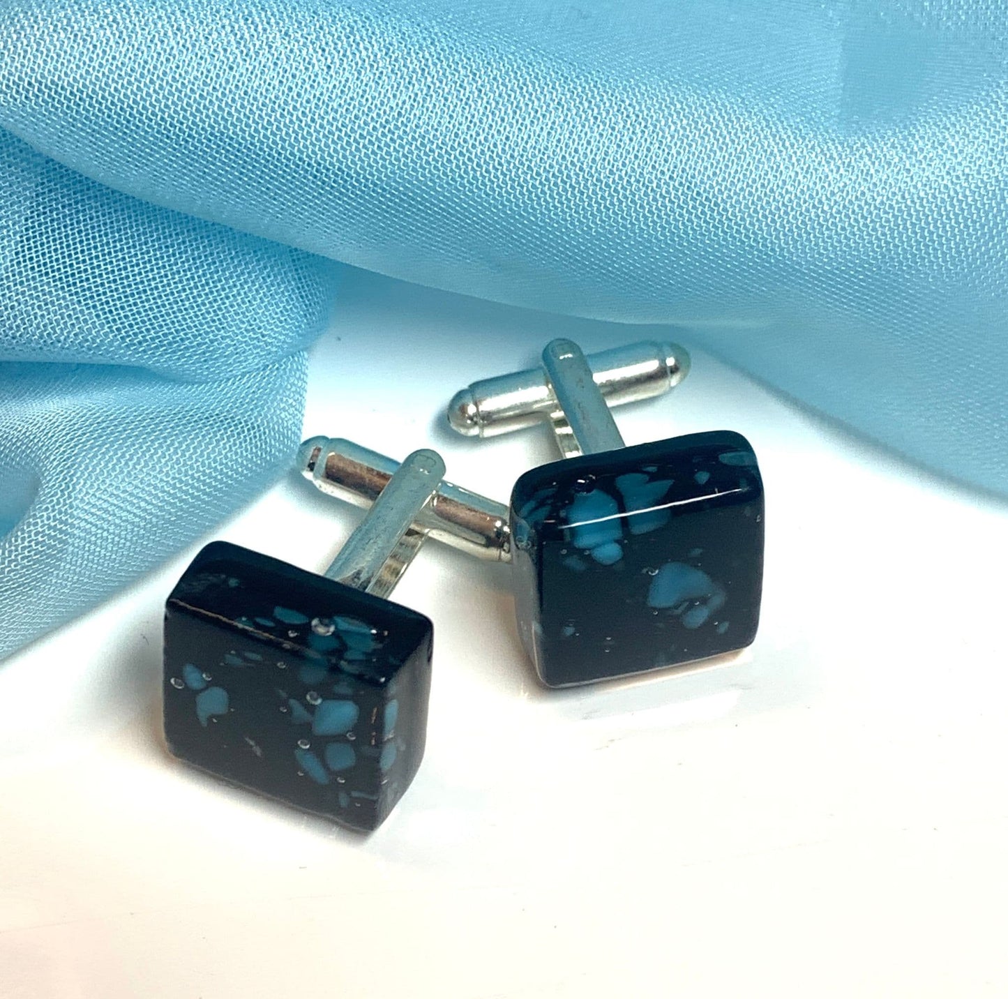 Turquoise Black Murano Glass Cufflinks