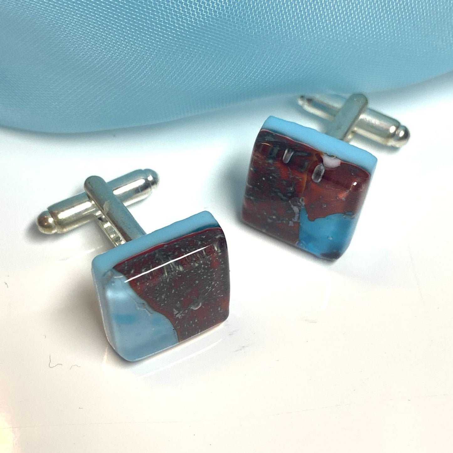 Turquoise Red Murano Glass Cufflinks