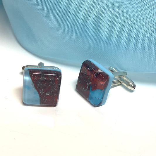 Turquoise Red Murano Glass Cufflinks
