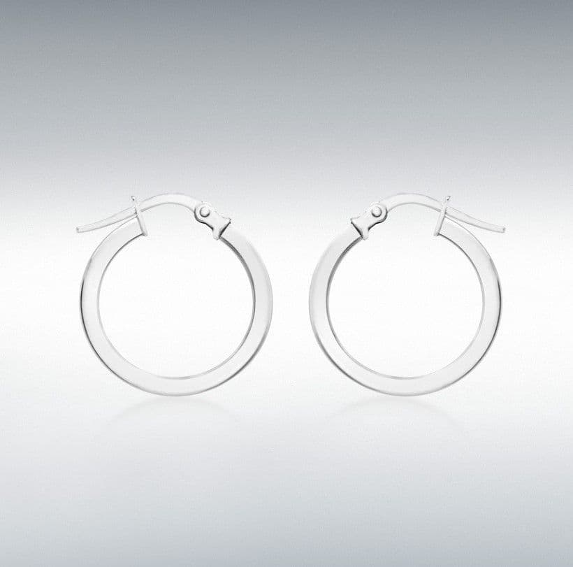 White gold hoop earrings plain polished shaped 16 mm