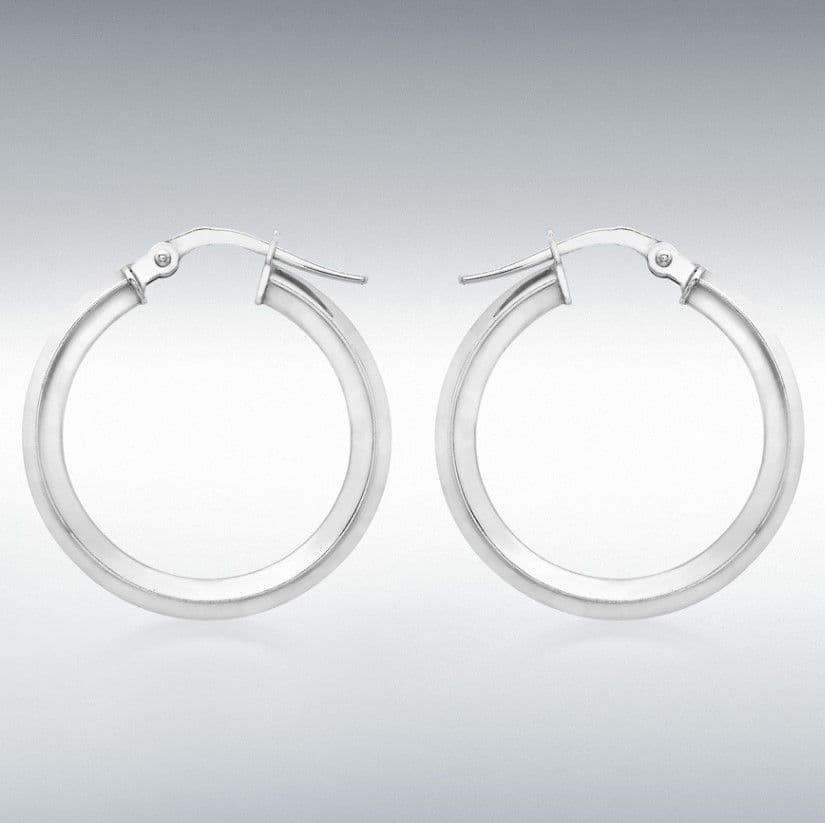 White gold hoop earrings plain polished shaped 22 mm