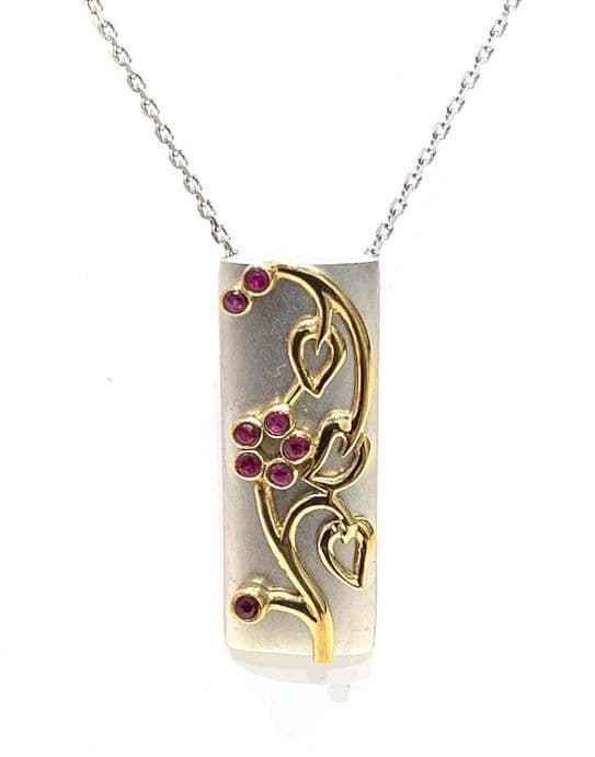 White With Yellow Gold Ruby Set Necklace
