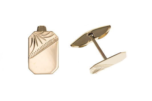 Yellow gold part engraved octagonal patterned cufflinks