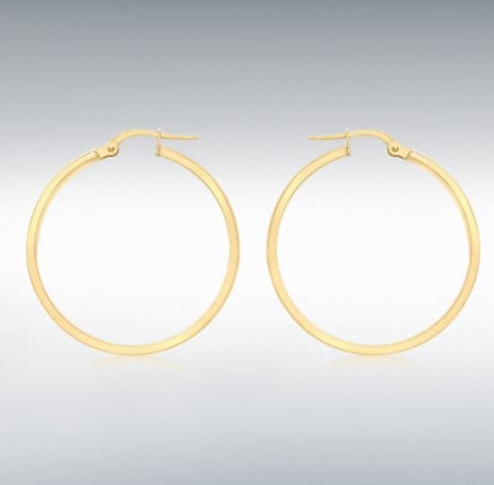 Yellow plain polished round hoop earrings 28 mm