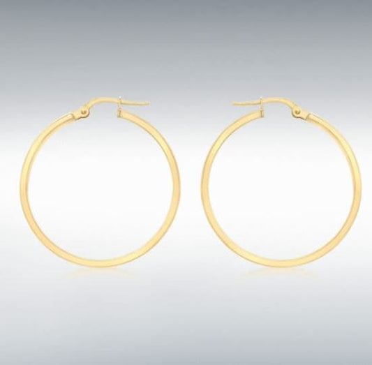 Yellow plain polished round hoop earrings 28 mm