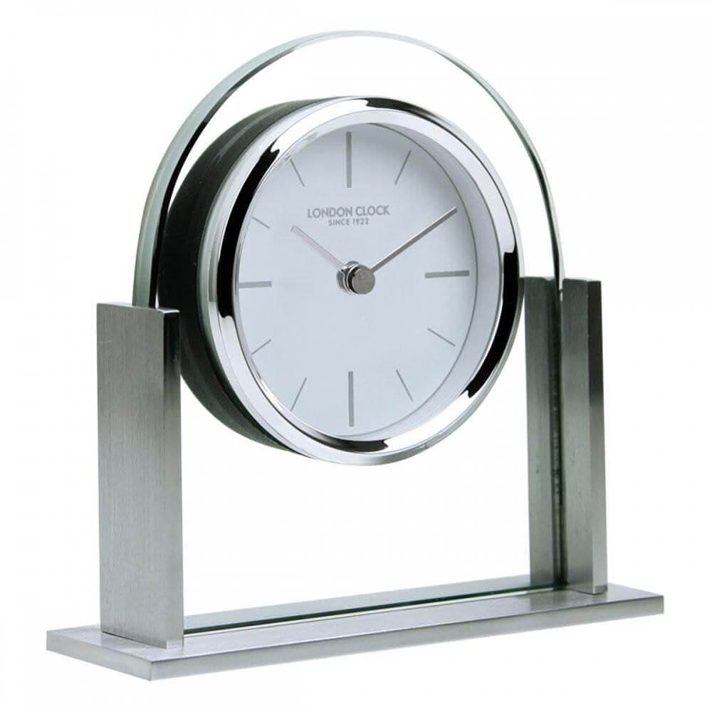 A 03132 Glass And Silver Coloured Metal And Glass Arched Mantle London Clock Company