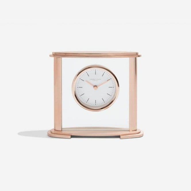 03217 London Clock Company Rose Coloured Metal And Glass Square Mantle Clock With Round Dial