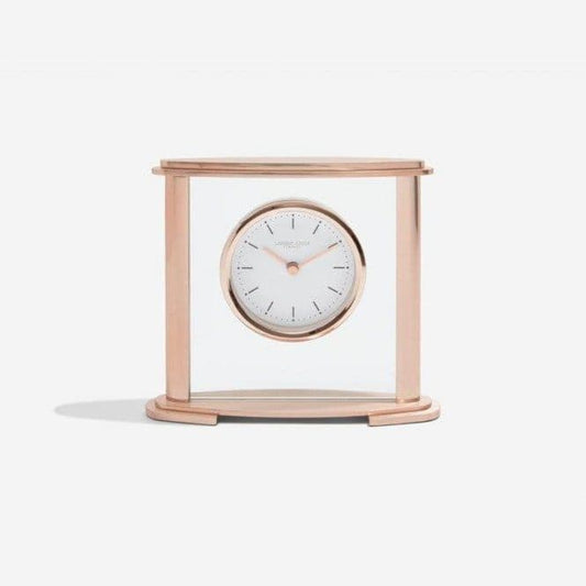 03217 London Clock Company Rose Coloured Metal And Glass Square Mantle Clock With Round Dial