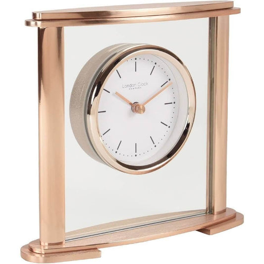 03217 London Clock Company Rose Coloured Metal And Glass Square Mantle Clock With Round Dial