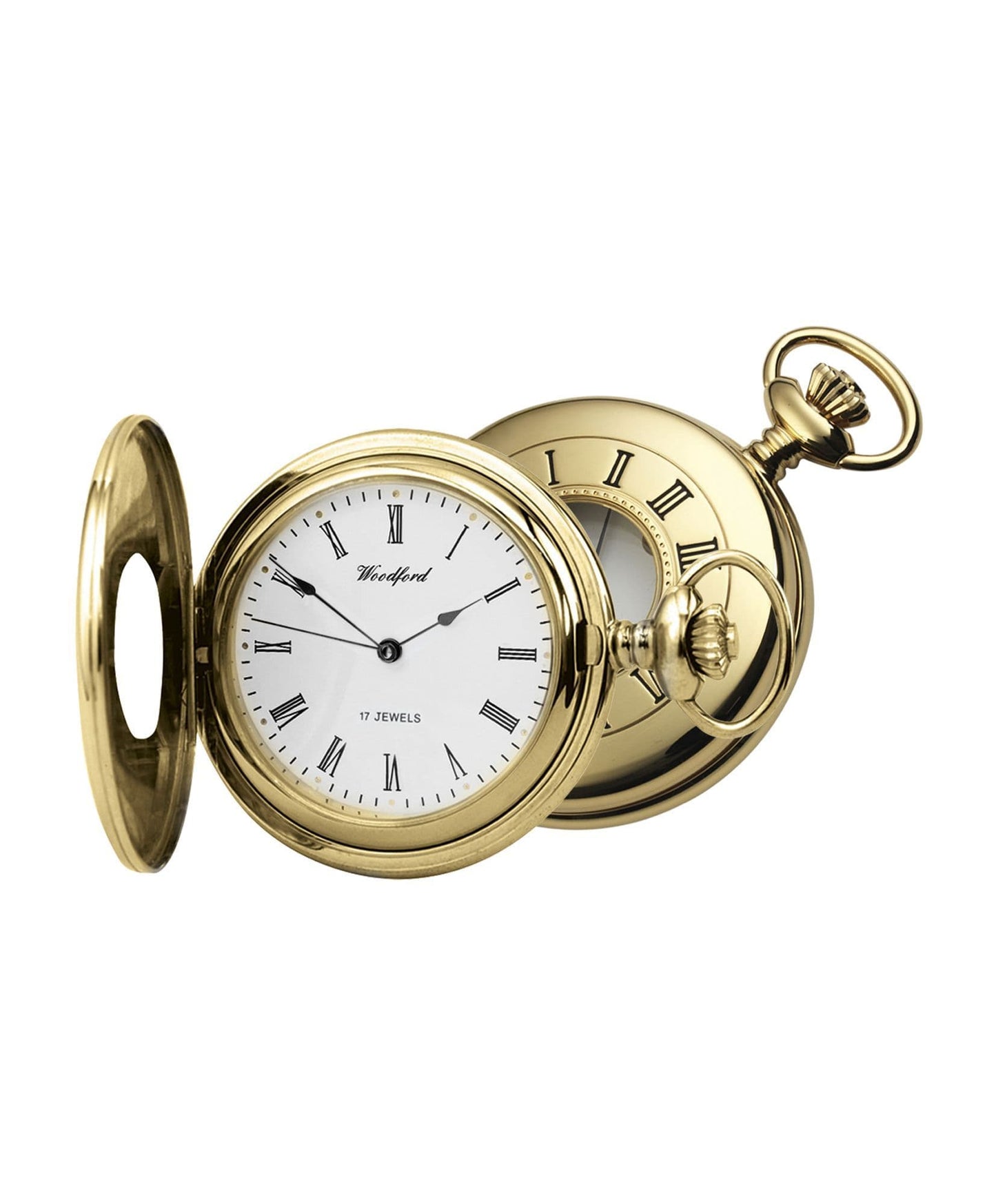 Mechanical Gold Plated Plain Half Hunter Pocket Watch With Chain