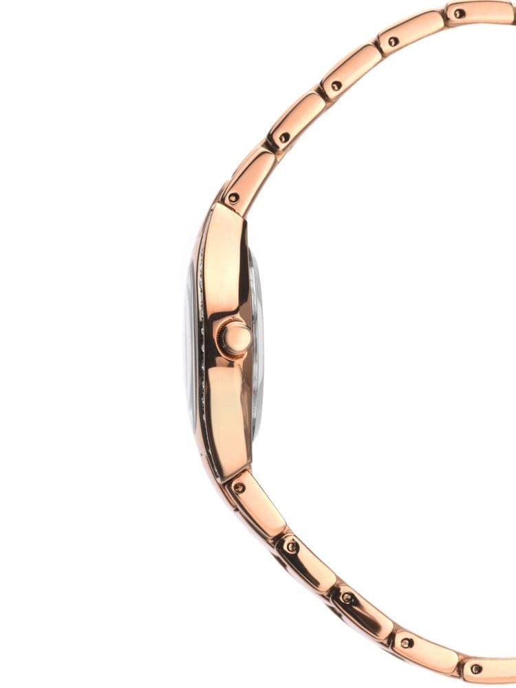 2200 Sekonda Watch Ladies Rose Gold Plated Bracelet Black Dial Crystal Set