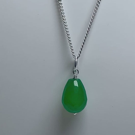 Tear Drop Silver Pear Shaped Green Jade Necklace
