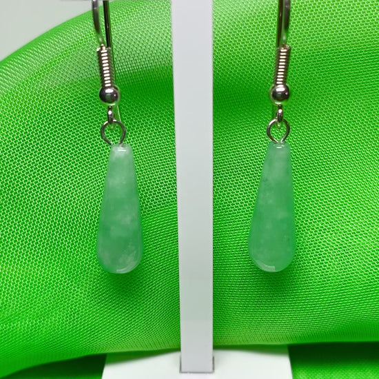 Jade drop silver earrings