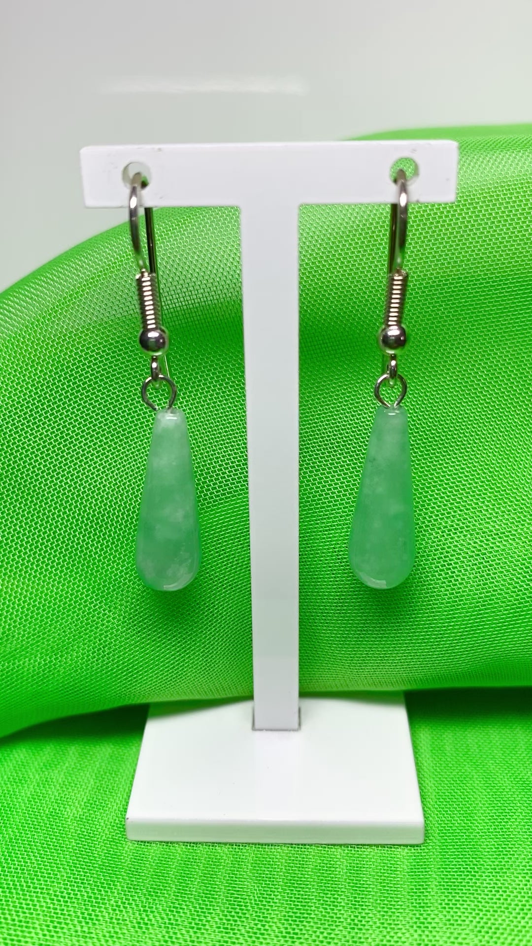 Jade drop silver earrings