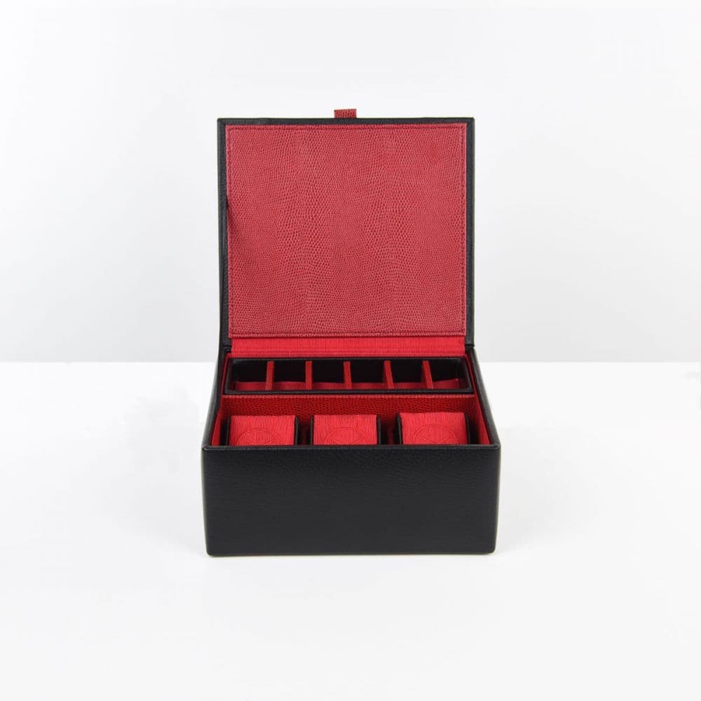 70913 Dulwich Designs Black watch & cufflink box Red lining