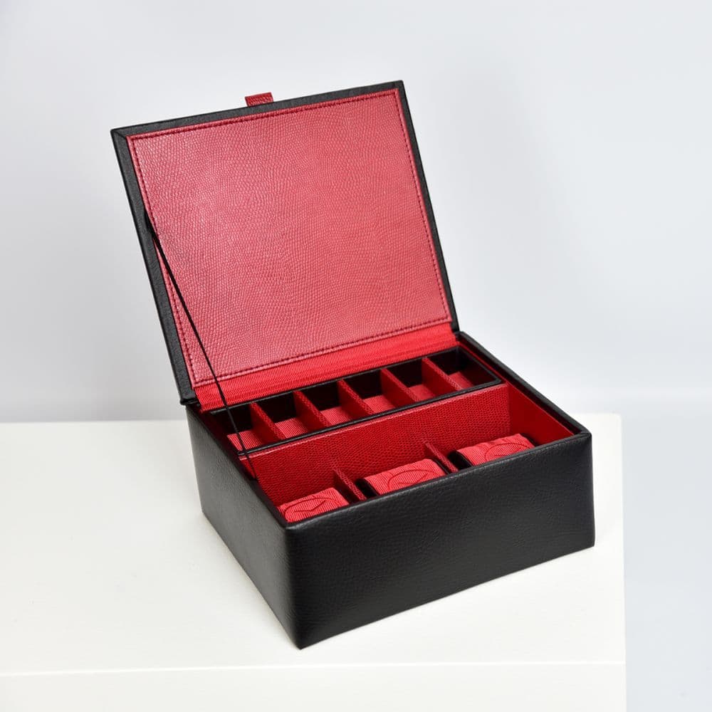 70913 Dulwich Designs Black watch & cufflink box Red lining