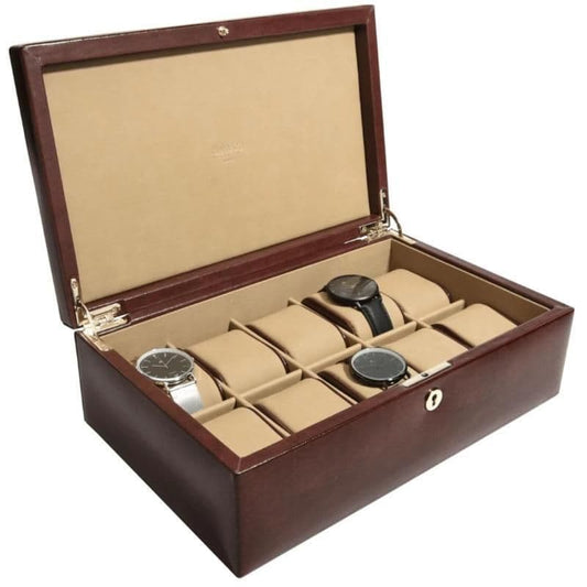 71213 Dulwich Designs Large Watch Box Holder Brown Leather For 10 Watches