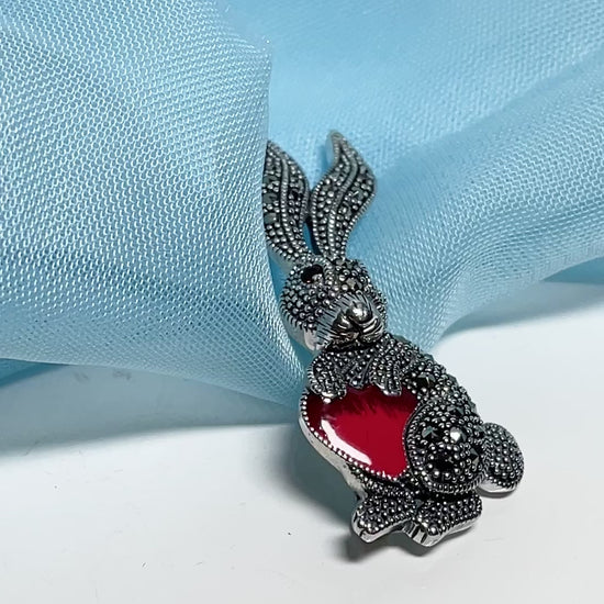 Silver rabbit brooch and necklace