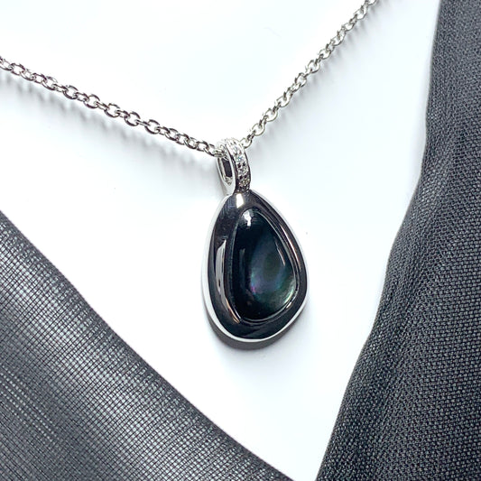 Black Mother of Pearl Pear Shaped Sterling Silver Necklace