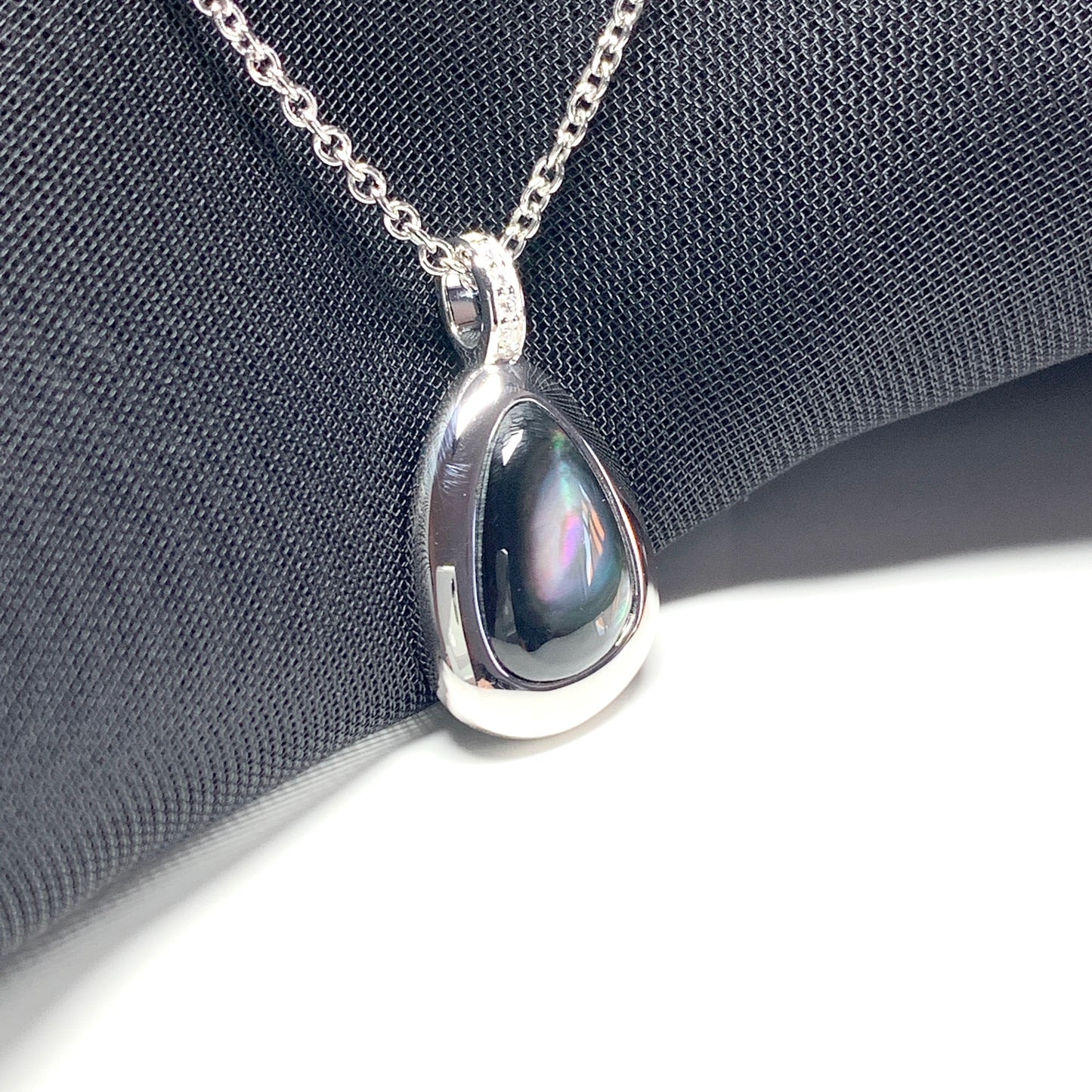 Black Mother of Pearl Pear Shaped Sterling Silver Necklace