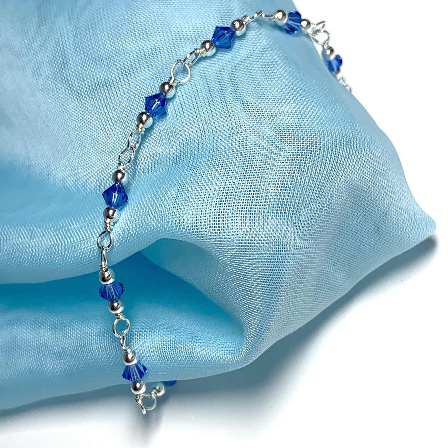 Blue crystal bead silver bracelet