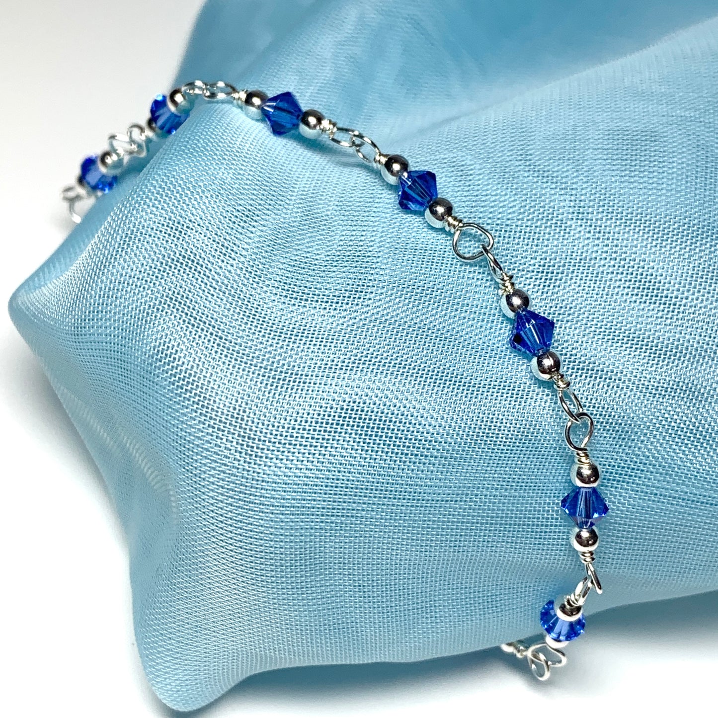 Blue crystal bead silver bracelet
