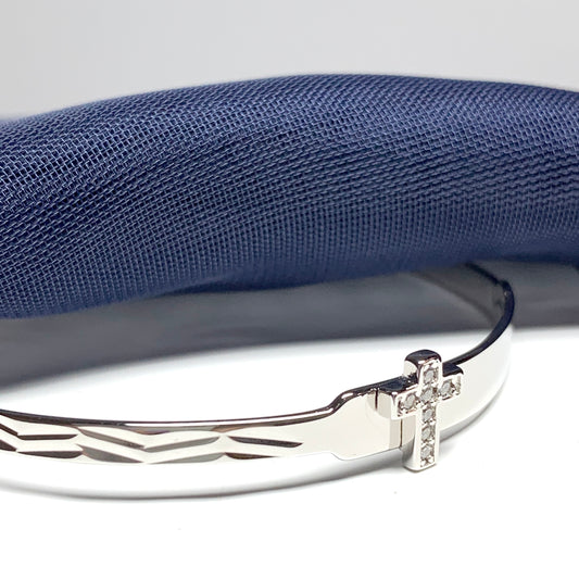 Cubic Zirconia Cross Bangle Sterling Silver