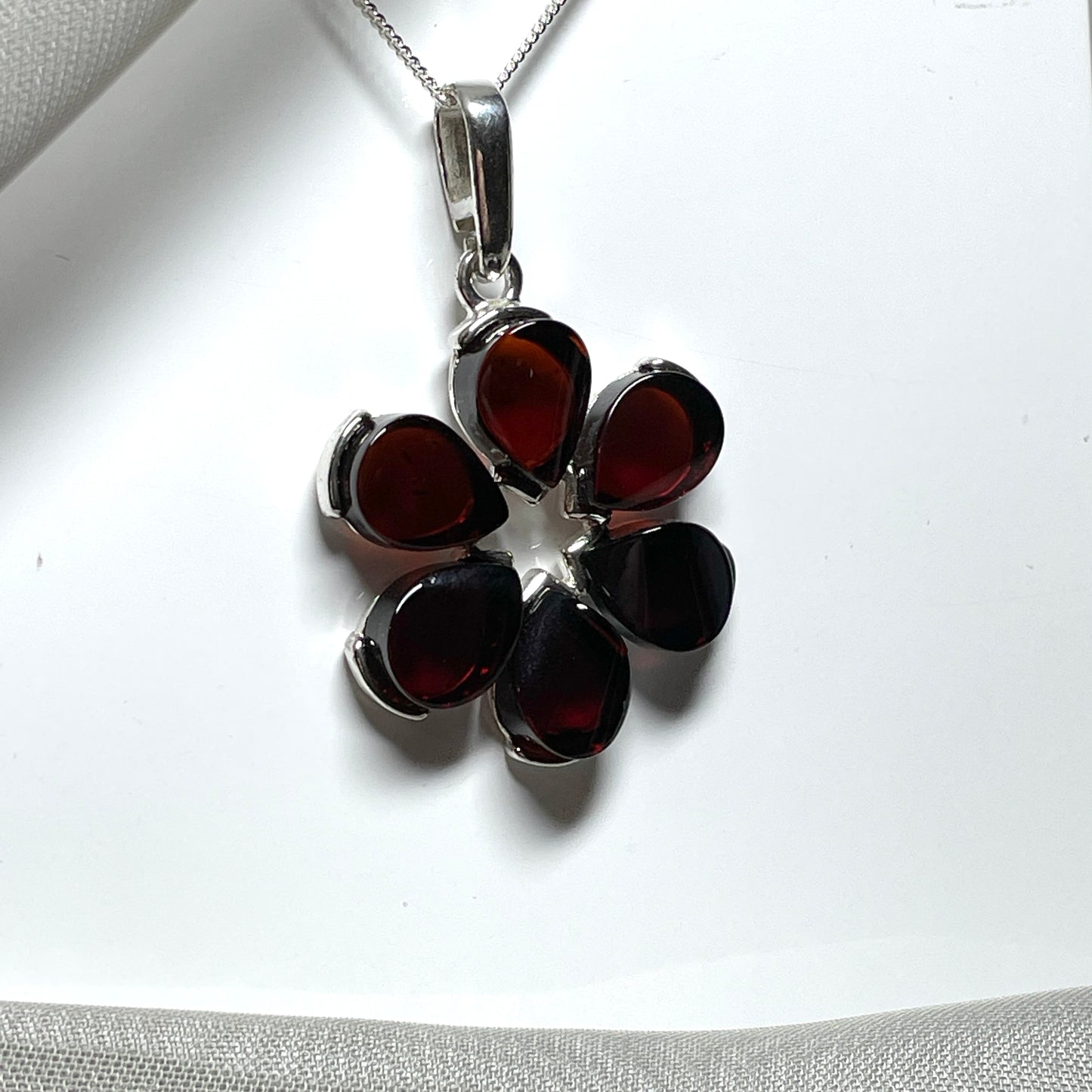 Sterling Silver Amber Flower Necklace Pendant