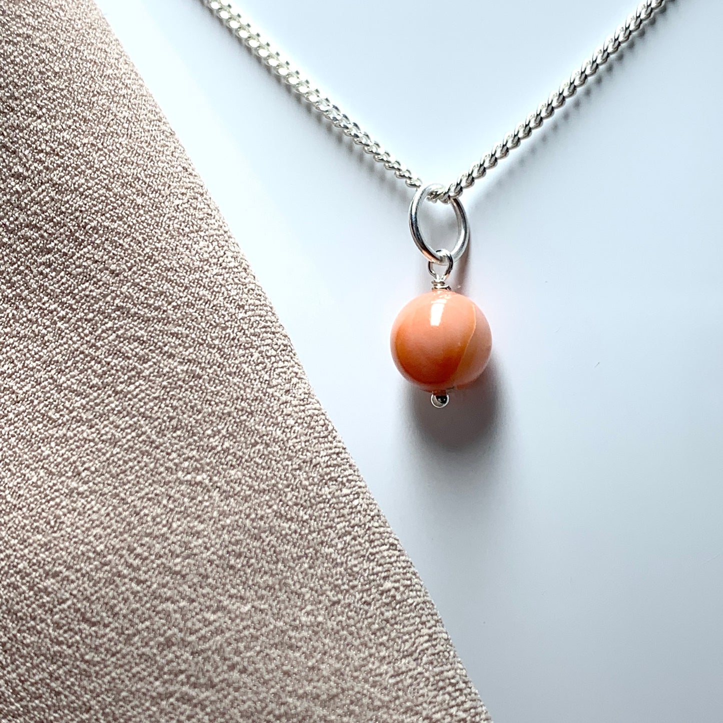 Round Coral Round Sterling Silver Necklace