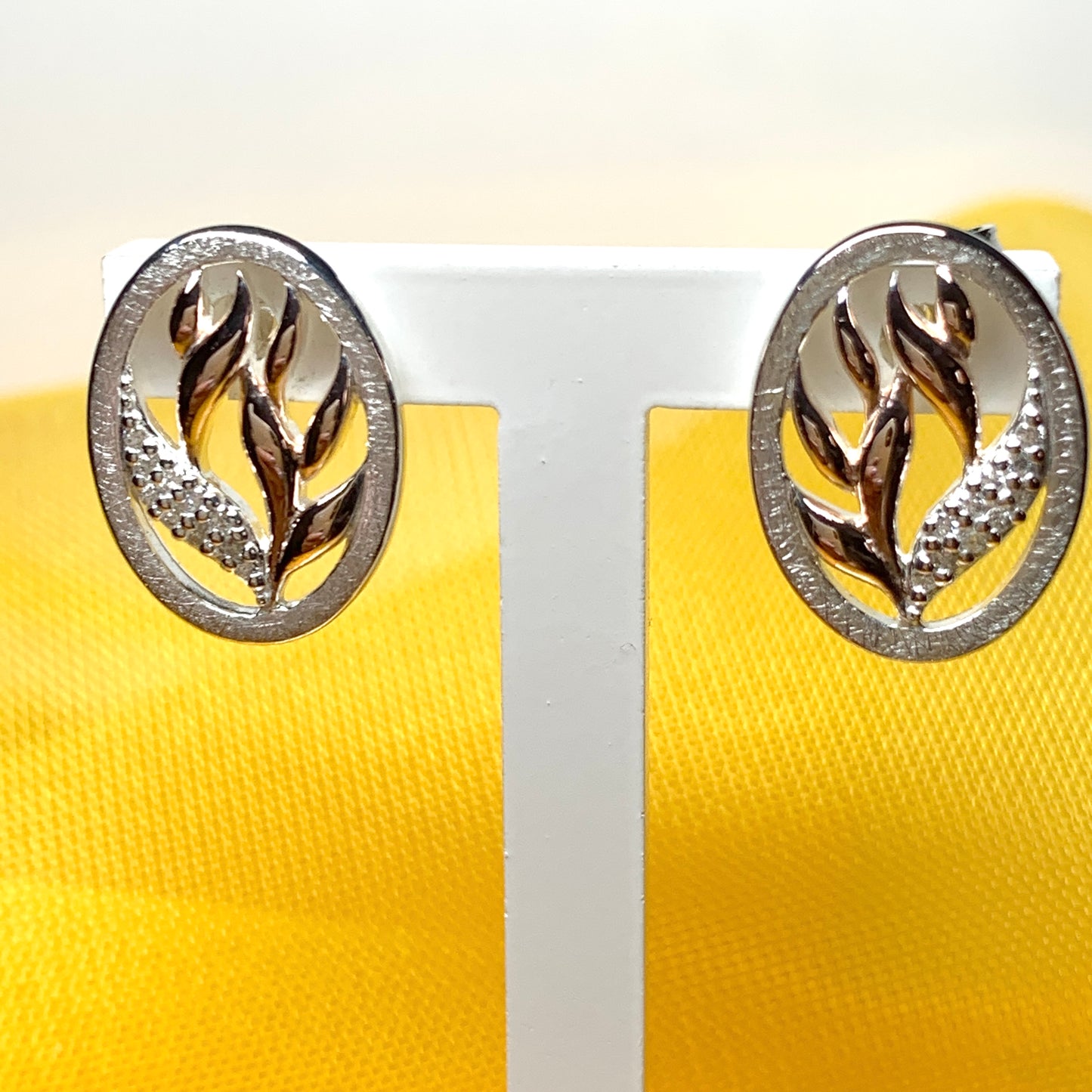 Sterling Silver and Rose Gold Oval Earrings