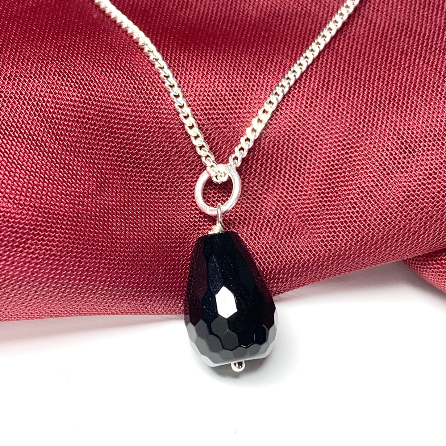 Tear Drop Silver Pear Shaped Onyx Necklace Pendent