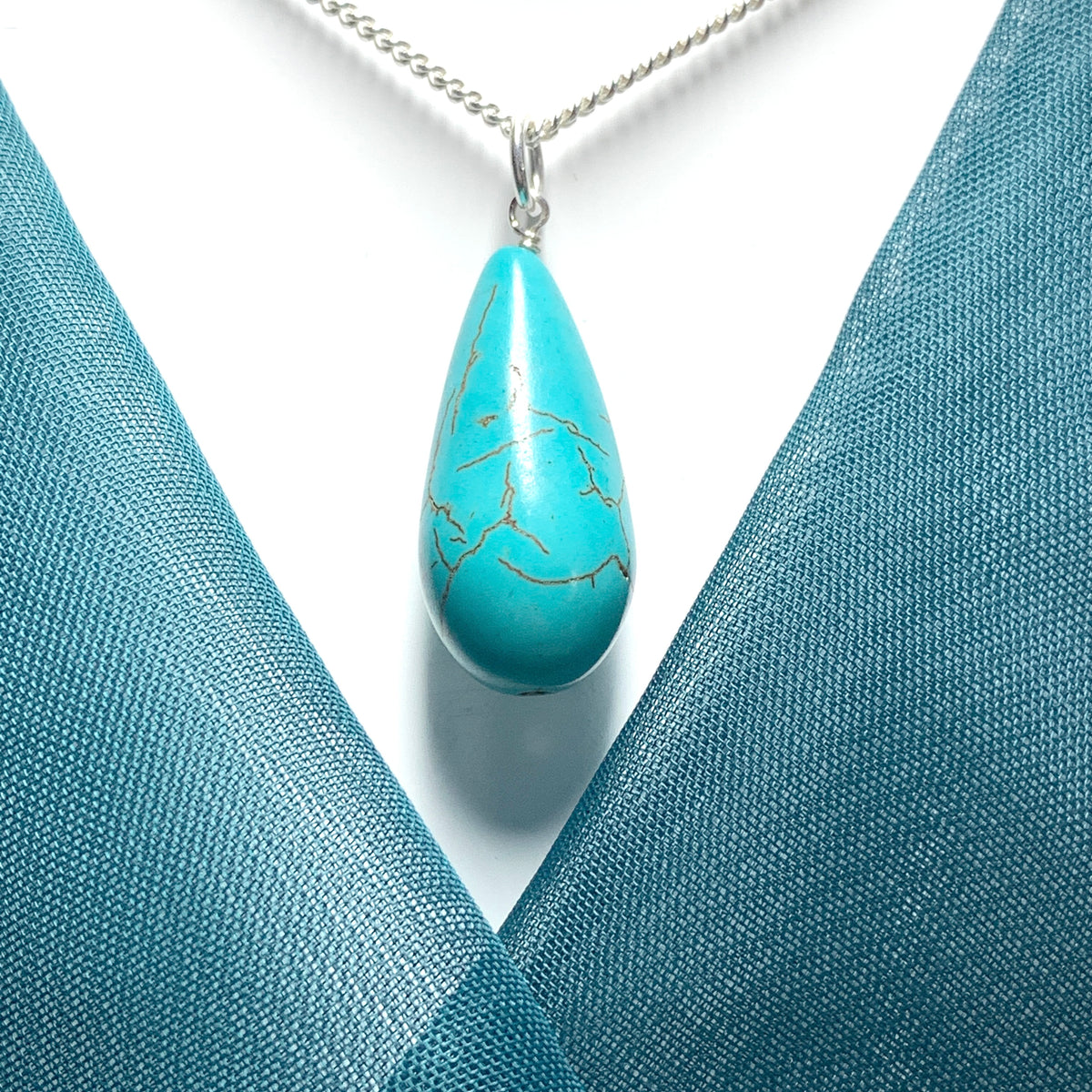 Large Turquoise Peardrop Sterling Silver Necklace