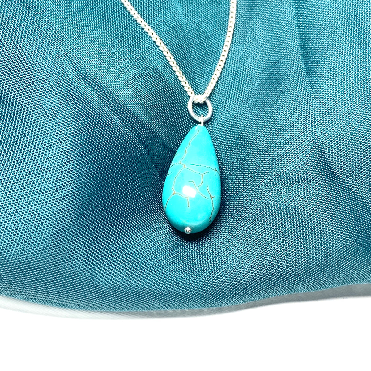 Large turquoise pear drop sterling silver necklace