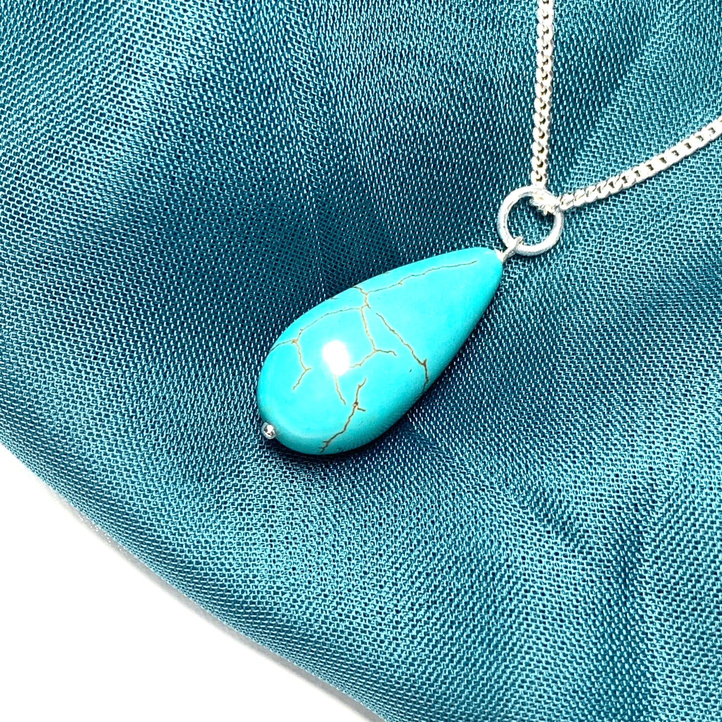 Large turquoise pear drop sterling silver necklace