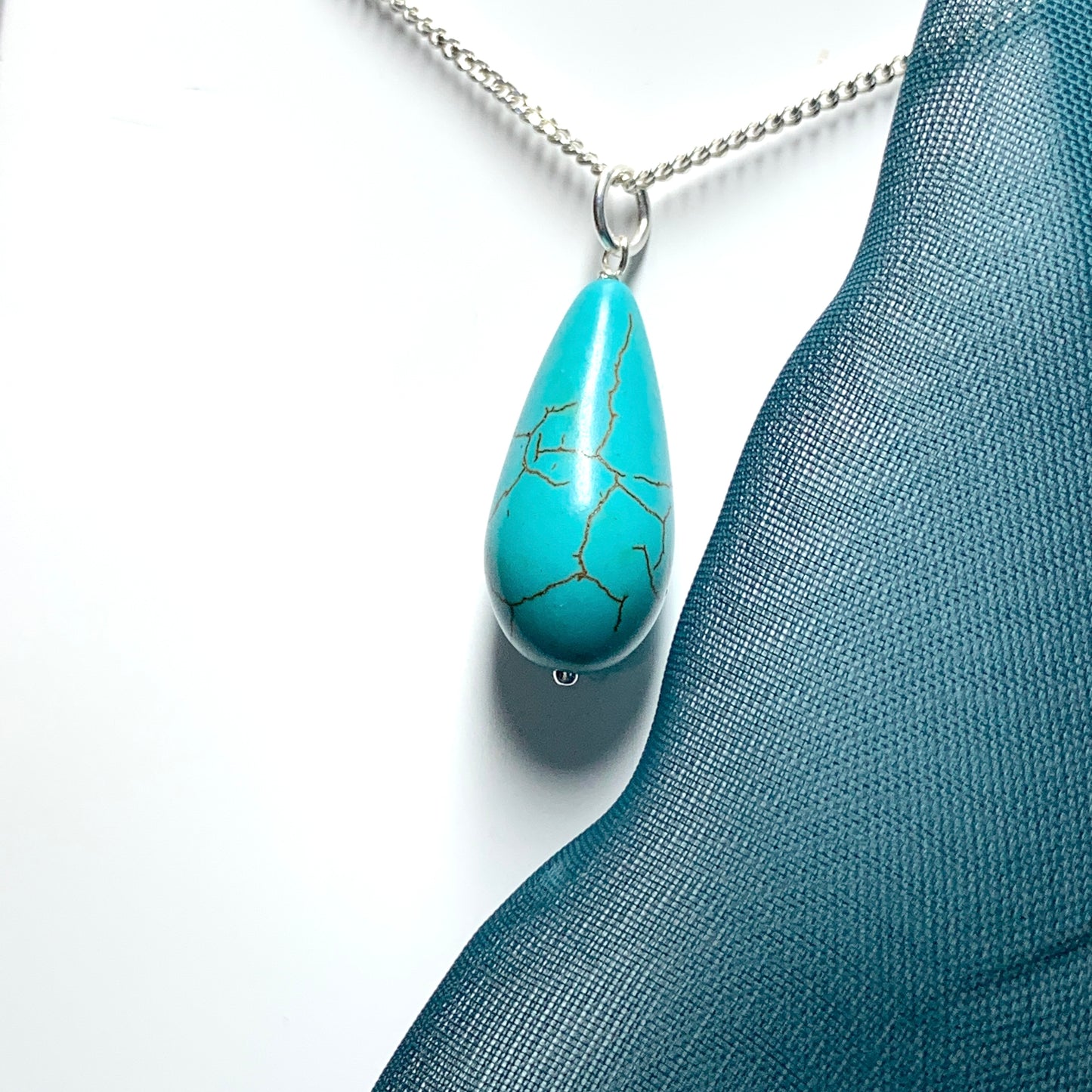 Large turquoise pear drop sterling silver necklace