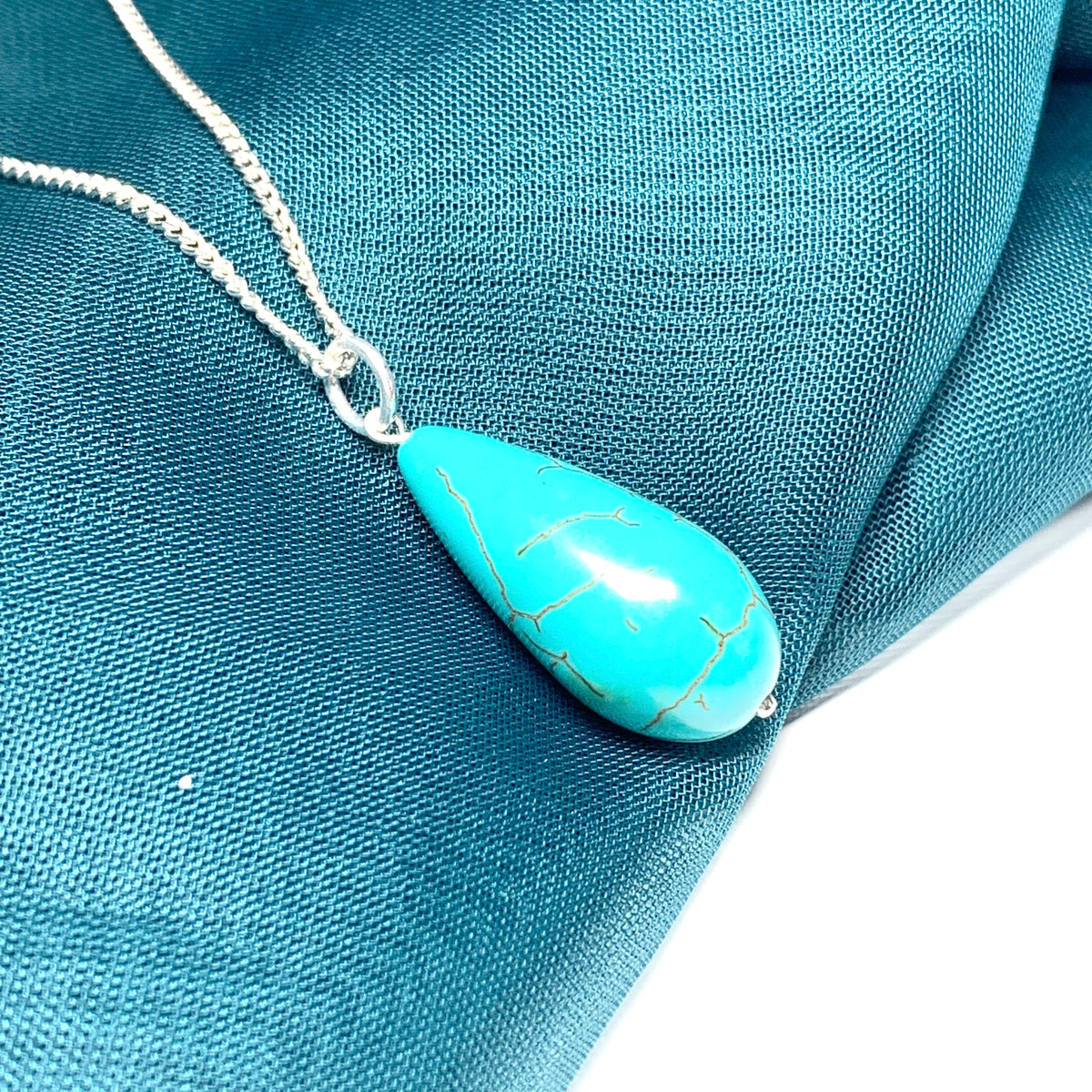 Large Turquoise Peardrop Sterling Silver Necklace