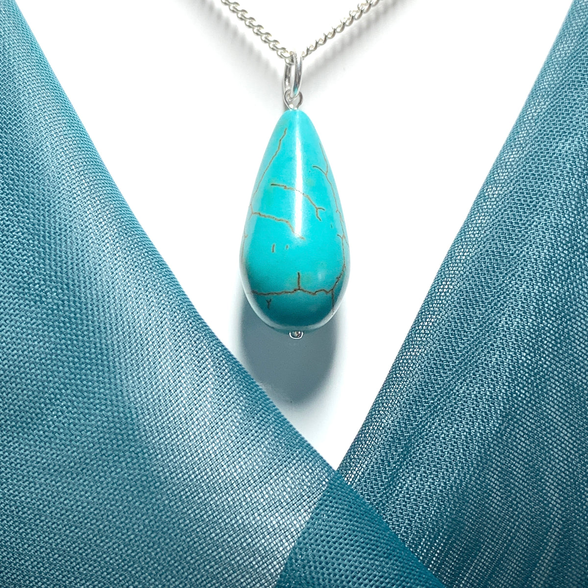 Large Turquoise Peardrop Sterling Silver Necklace