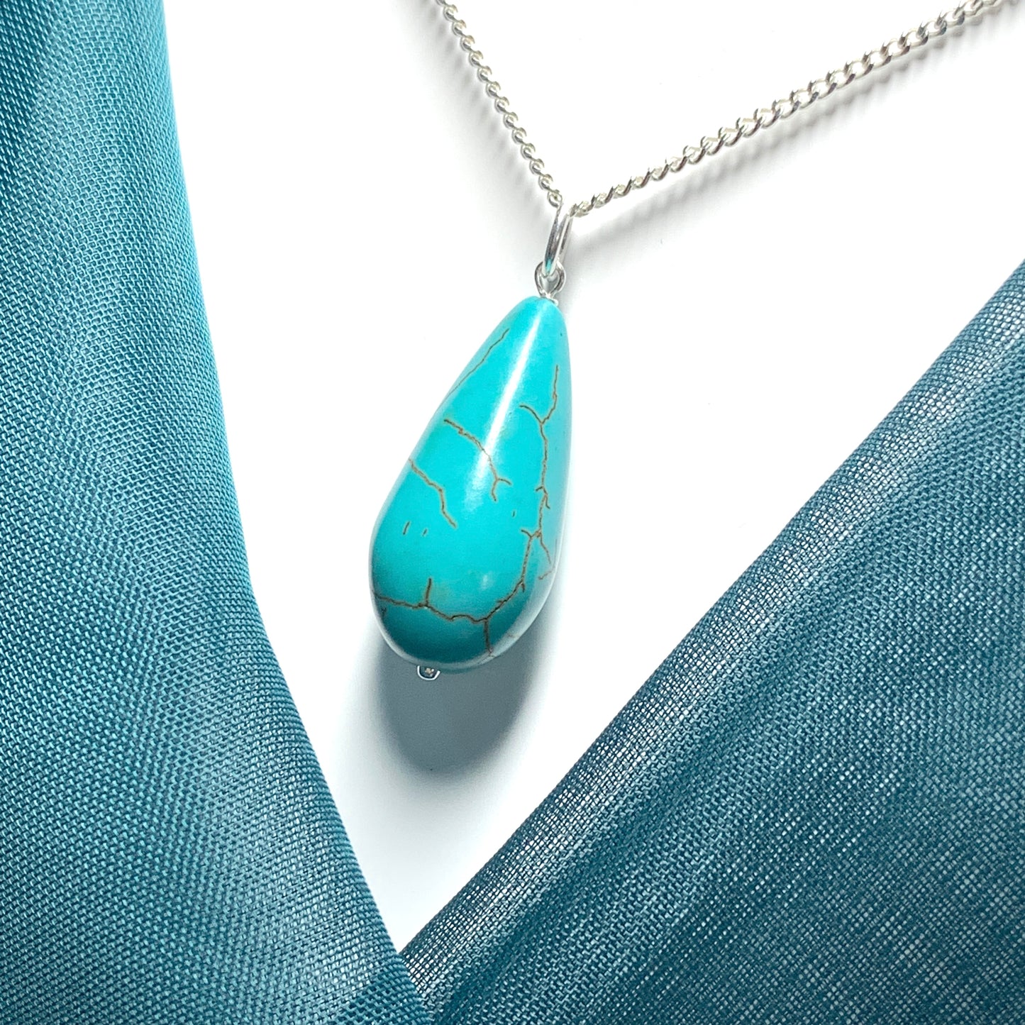 Large Turquoise Peardrop Sterling Silver Necklace
