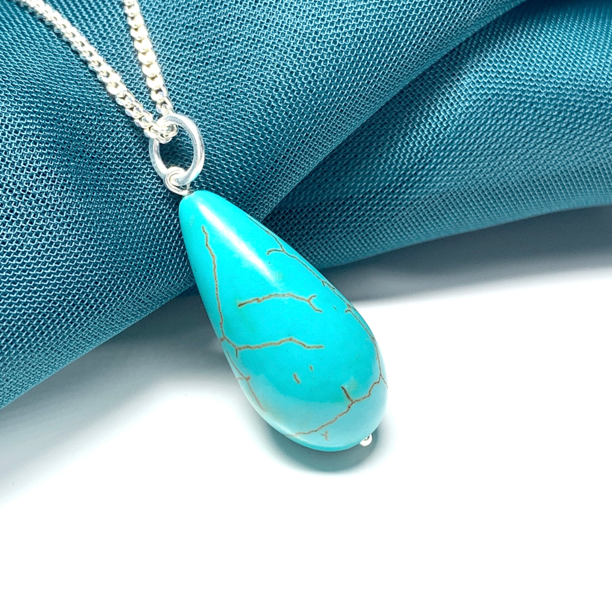 Large Turquoise Peardrop Sterling Silver Necklace